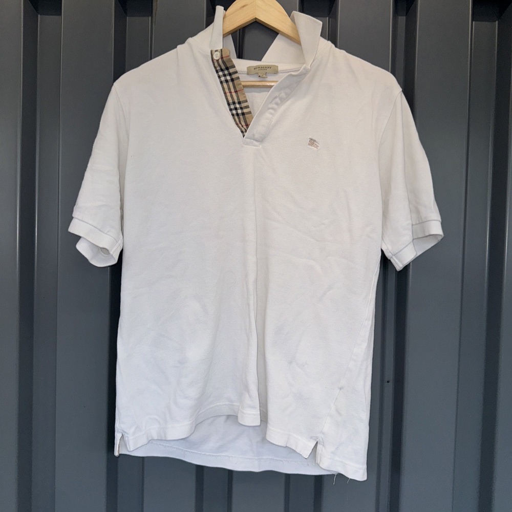 Burberry London England White Cotton Pique Polo Shirt Men's Medium